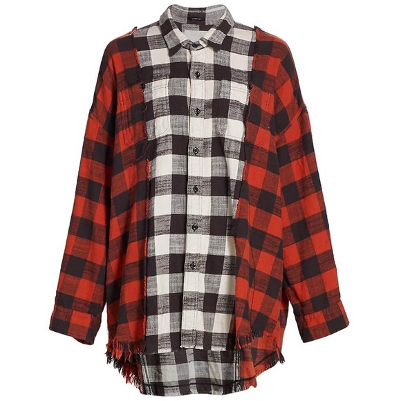 R13 WHITE & RED DROP NECK COMBO WORK SHIRT. Size Large - Picture 11 of 13